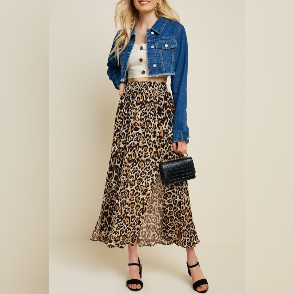 Leopard Double Slit Midi Skirt